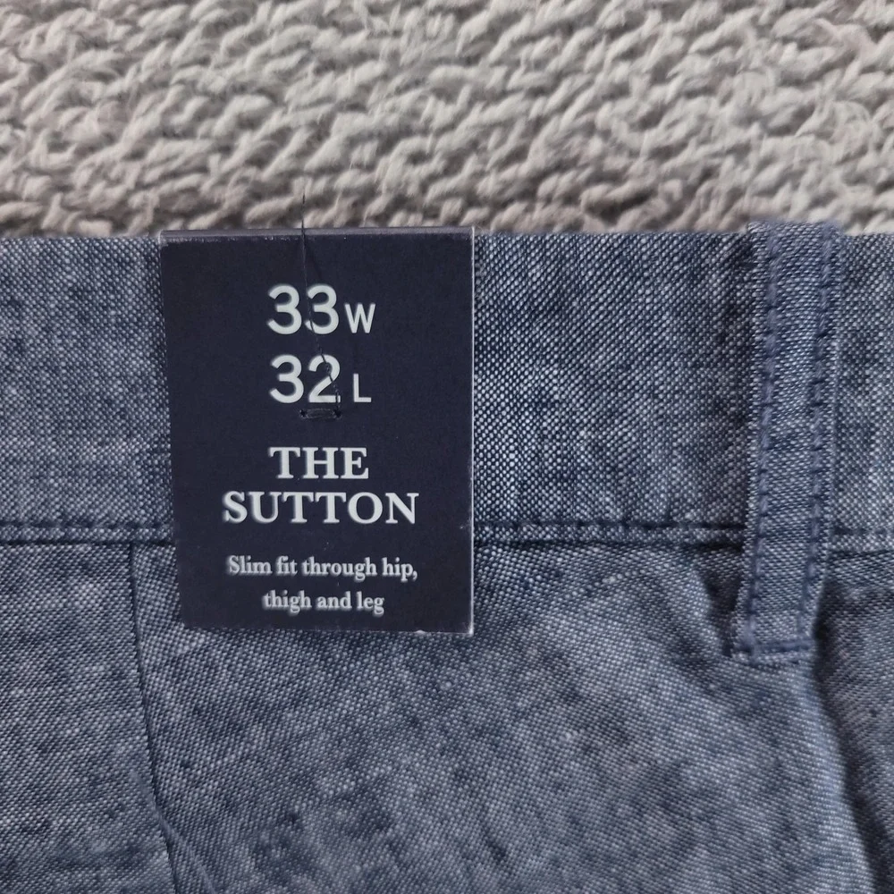 J.CREW Pants Mens 33x32 Blue The Sutton Slim Linen Cotton Chambray Chino F0573
